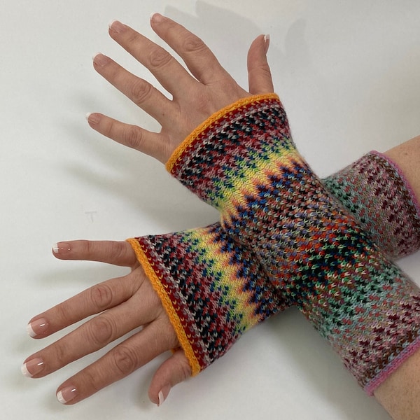 Cashmere Wristwarmers in Contemporary Multicolour Designs (Fine Gauge) - Designed and Made in Scotland