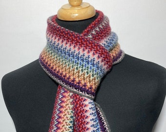 Cashmere Warp Knitted Scarf in Contemporary Multi Colour Pattern. Designed and Made in Scotland