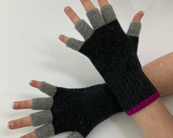 Lambswool Fingerless 3 colour Gloves (Ladies) - Designed & Made in Scotland