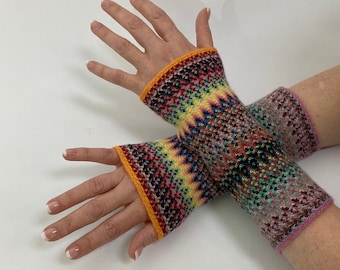 Cashmere Wristwarmers in Contemporary Multicolour Designs (Fine Gauge) - Designed and Made in Scotland