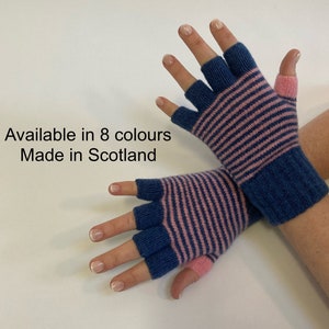 Lambswool Fingerless Pinstripe Gloves (Ladies) - Designed & Made In Scotland