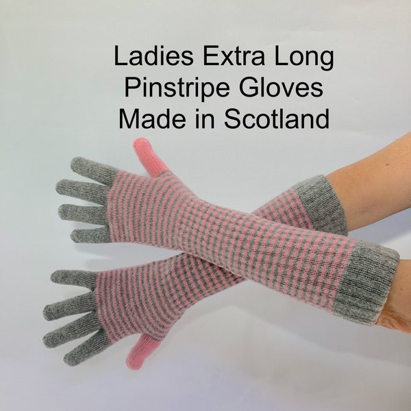 Lambswool Pinstripe Ladies Gloves (Extra Long) - Designed and Made In Scotland