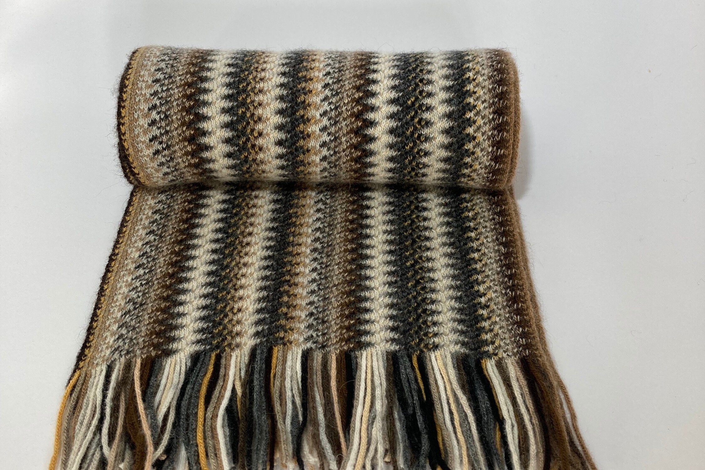 Lambswool Angora Scarf: Multicolor Zigzag Knit, Made in Scotland - Etsy UK