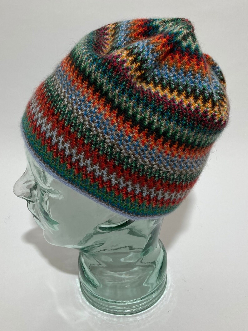 Lambswool & Angora Hat in Multi Colour Zig Zag Pattern Designed and Made in Scotland image 2