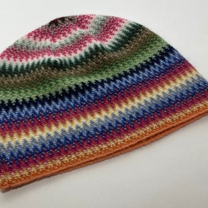 Lambswool & Angora Hat in Multi Colour Zig Zag Pattern Designed and Made in Scotland Disco