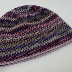 Lambswool & Angora Hat in Multi Colour Zig Zag Pattern Designed and Made in Scotland Rebecca