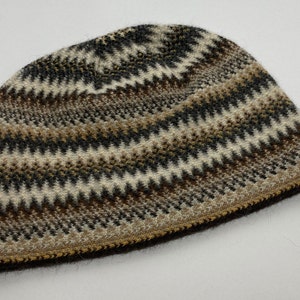 Lambswool & Angora Hat in Multi Colour Zig Zag Pattern Designed and Made in Scotland Havana