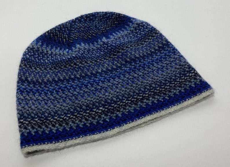 Lambswool & Angora Hat in Multi Colour Zig Zag Pattern Designed and Made in Scotland Midnight