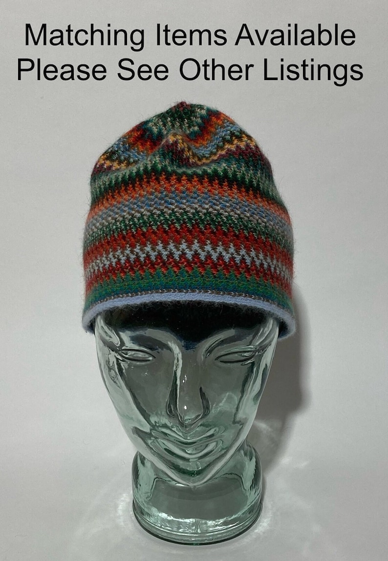 Lambswool & Angora Hat in Multi Colour Zig Zag Pattern Designed and Made in Scotland image 1