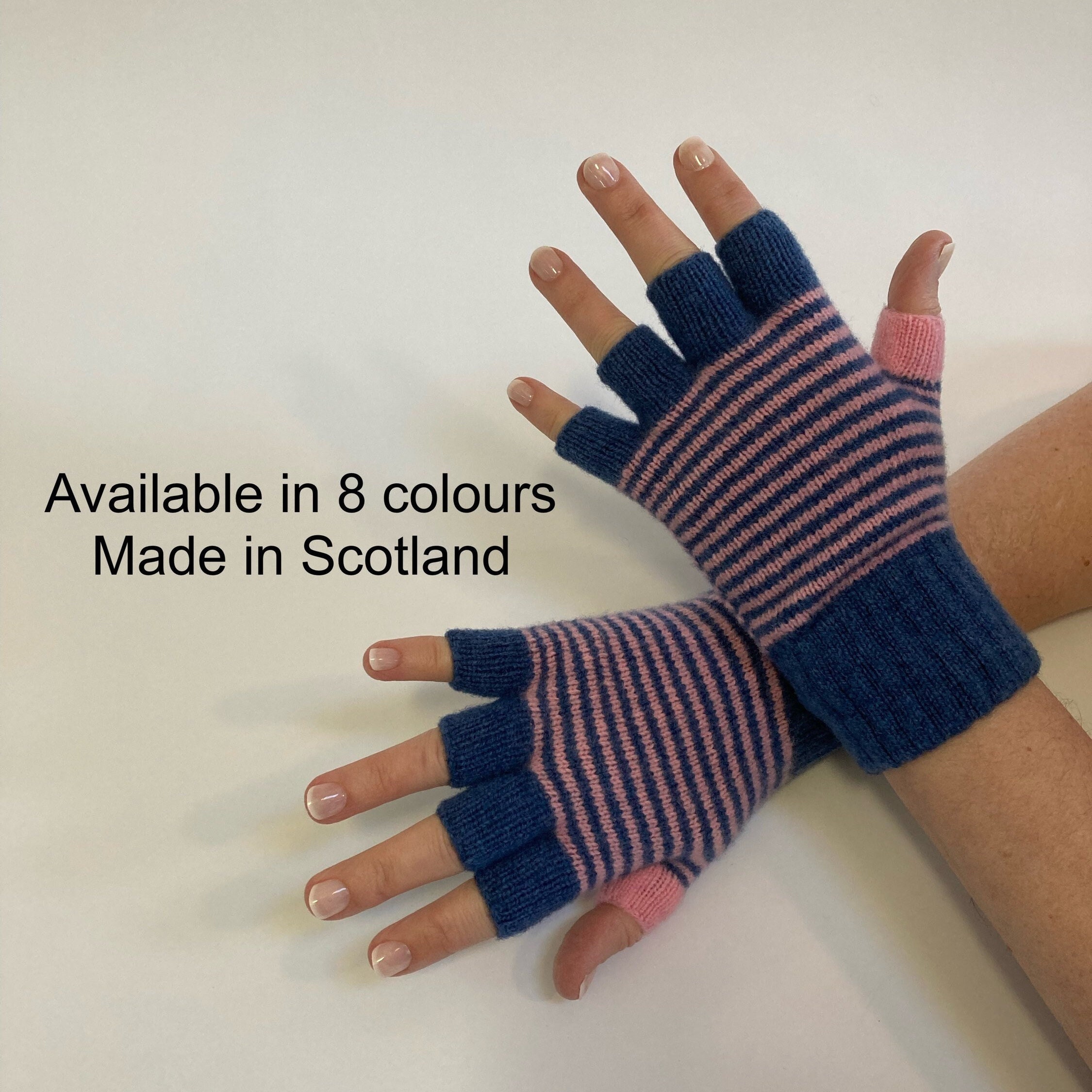 Lambswool Fingerless Pinstripe Gloves (ladies) - Designed & Made