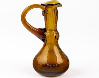 Mini vintage handgeblazen amberglazen kan | Olijfolie | Azijnpotje | Verzamelglas