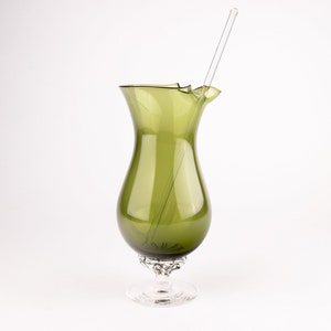 Midcentury Green Glass Fluted Decanter with Stirrer: Retro Barware