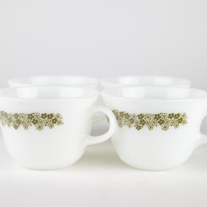 4 PC Vintage Pyrex Spring Blossom Milk Glass Teacups