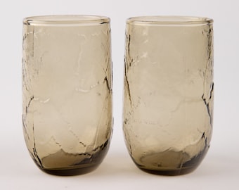 2 PC Anchor Hocking Mystique Spicy Brown Textured Leaf Mini Juice Glasses