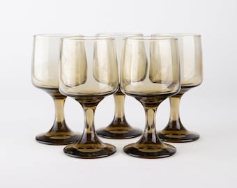 Vintage Libbey Tawny Smoke Gray Coupe Glasses: MCM Barware