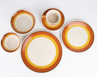 Vintage W. Dalton Stoneware: Mid-Century Tangerine Dinnerware, Japan