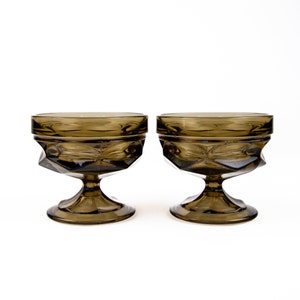 Vintage Anchor Hocking Fairfield Coupe Glasses: Smoky Brown Drinkware, Set of 2