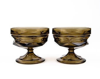 Vintage Anchor Hocking Fairfield Coupe Glasses: Smoky Brown Drinkware, Set of 2