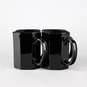Vintage Arcoroc France Black Glass Mugs: Octime Postmodern Decor (Set of 4)