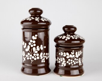 Vintage Vee Jackson Glazed Canister: Hand-Painted Floral California Pottery