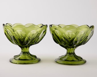 2 PC Vintage Anchor Hocking Green Depression Glass Sorbet/Dessert Glasses