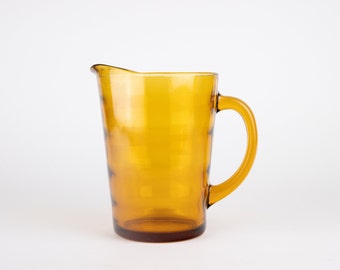 1950s Amber Glass Pitcher: Wavy MCM Barware