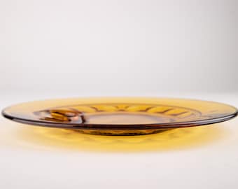 Vintage Amber Glass Snack Plate: King's Crown Thumbprint, Indiana Glass
