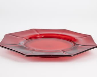 Imperial Glass "Molly" Ruby Red Plate - Vintage Octagonal Depression Glass