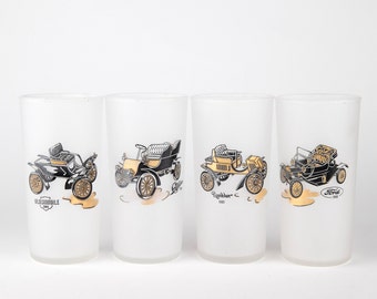 Vintage Hazel Atlas Frosted Tumbler: Antique Car Barware