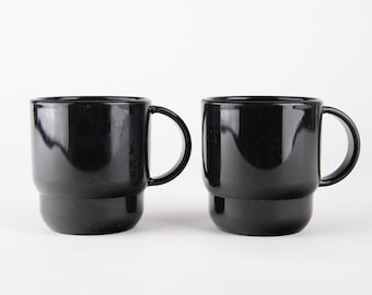 Vintage 1980s Black Tupperware Nesting Mugs - Set of 2