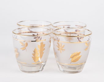Vintage Libbey Golden Foliage Frosted Cocktail Glasses (Set of 4)