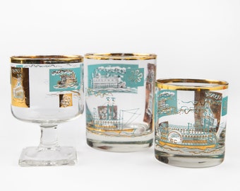 Vintage Libbey Gold-Rimmed Steamboat Glass: Southern Comfort Collectible