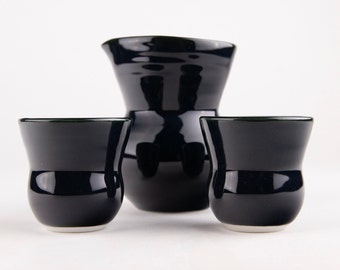 Vintage Mini Japanese Navy Blue Ceramic Sake Set: Barware Gift
