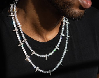 Iced Out Spiked Tennis Chain: 18K White Gold, VVS CZ Stone - Etsy