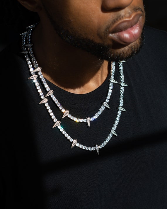 Iced Out Spiked Tennis Chain: 18K White Gold, VVS CZ Stone - Etsy