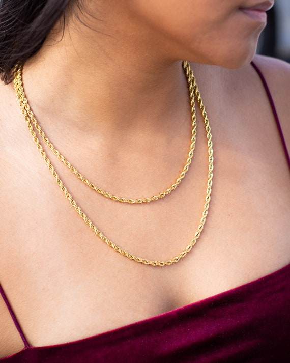 18K Gold Rope Chain 4mm Thick Stainless 