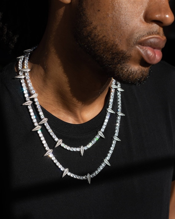 Iced Out Spiked Tennis Chain: 18K White Gold, VVS CZ Stone - Etsy