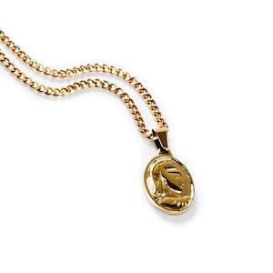 Champion of Rome Centurion 18K Gold Pendant Necklace Ancient Gladiator 2 Coin Medallion Souvenir Charm Necklace Chain Warrior Jewelry