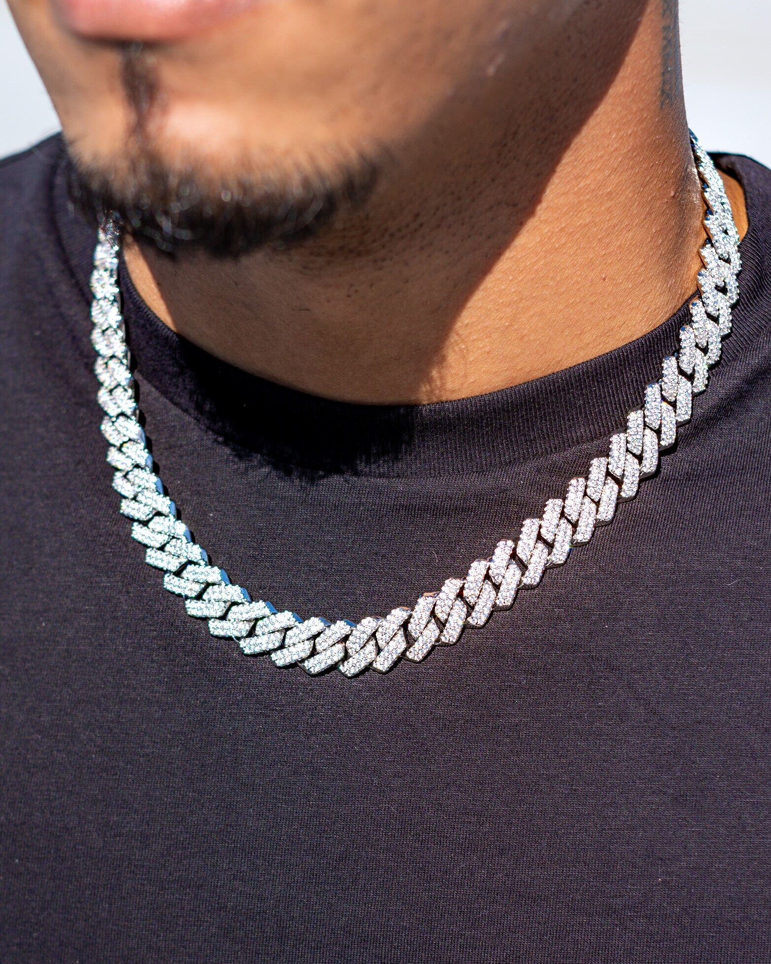 12mm Diamond Prong Cuban Link Chain White Gold Iced Out Choker CZ