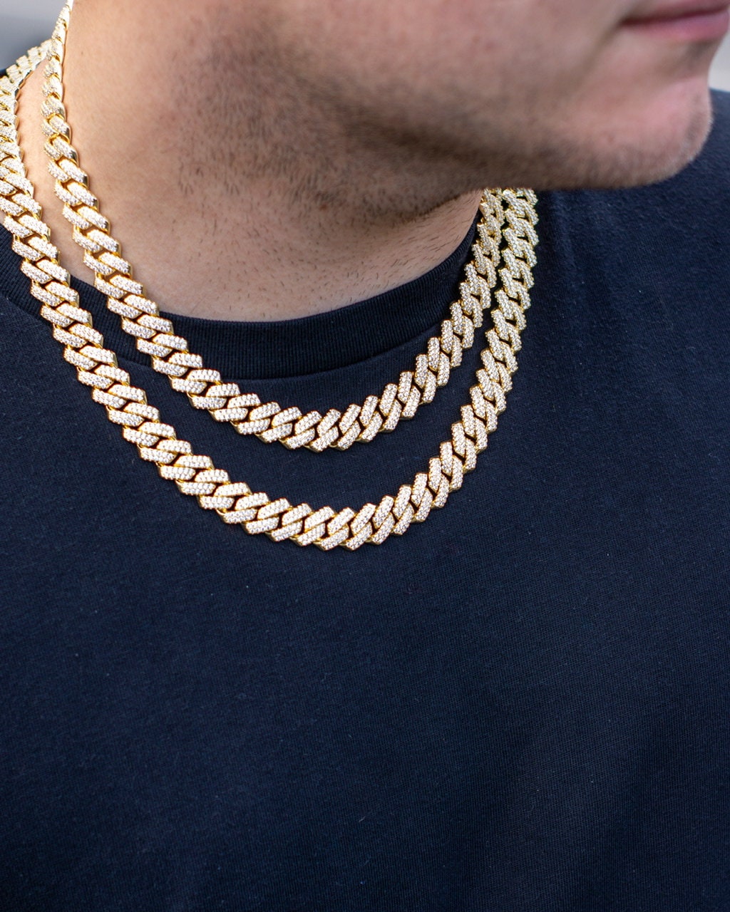 12mm Diamond Prong Cuban Link Chain Yellow Gold Iced Out Choker CZ Gold Plated Necklace Hip Hop Chain Gifts for Him