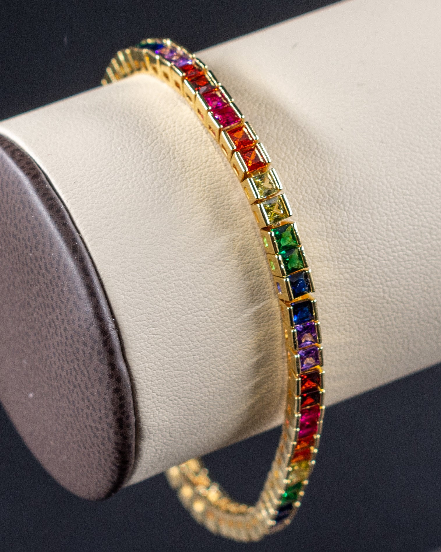 4mm Multicolor Rainbow Tennis Bracelet Gold Plated Diamond M&M 