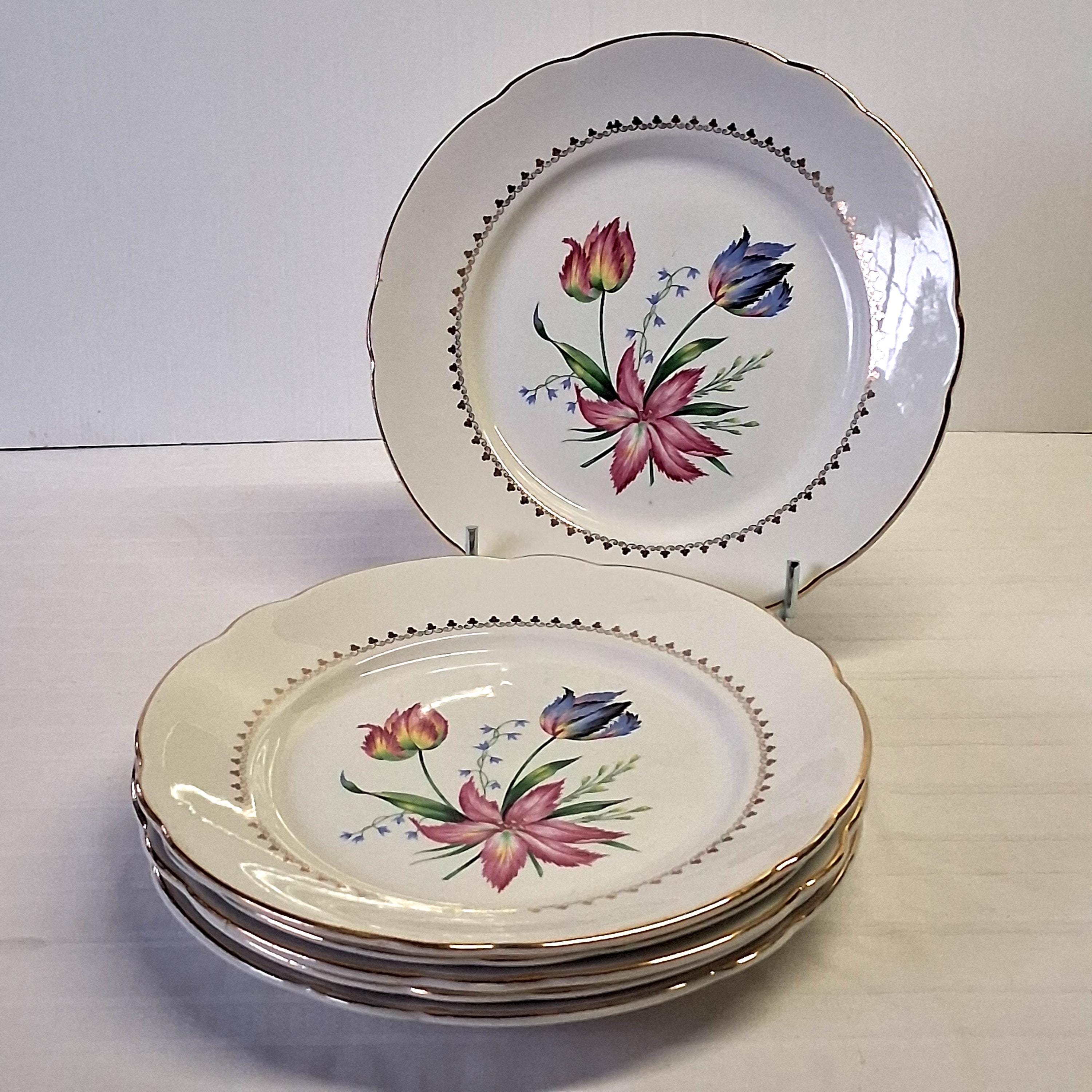 Lot De 4 Assiettes à Dessert Vintage Lunéville - Contour Vert Menthe - Porcelaine