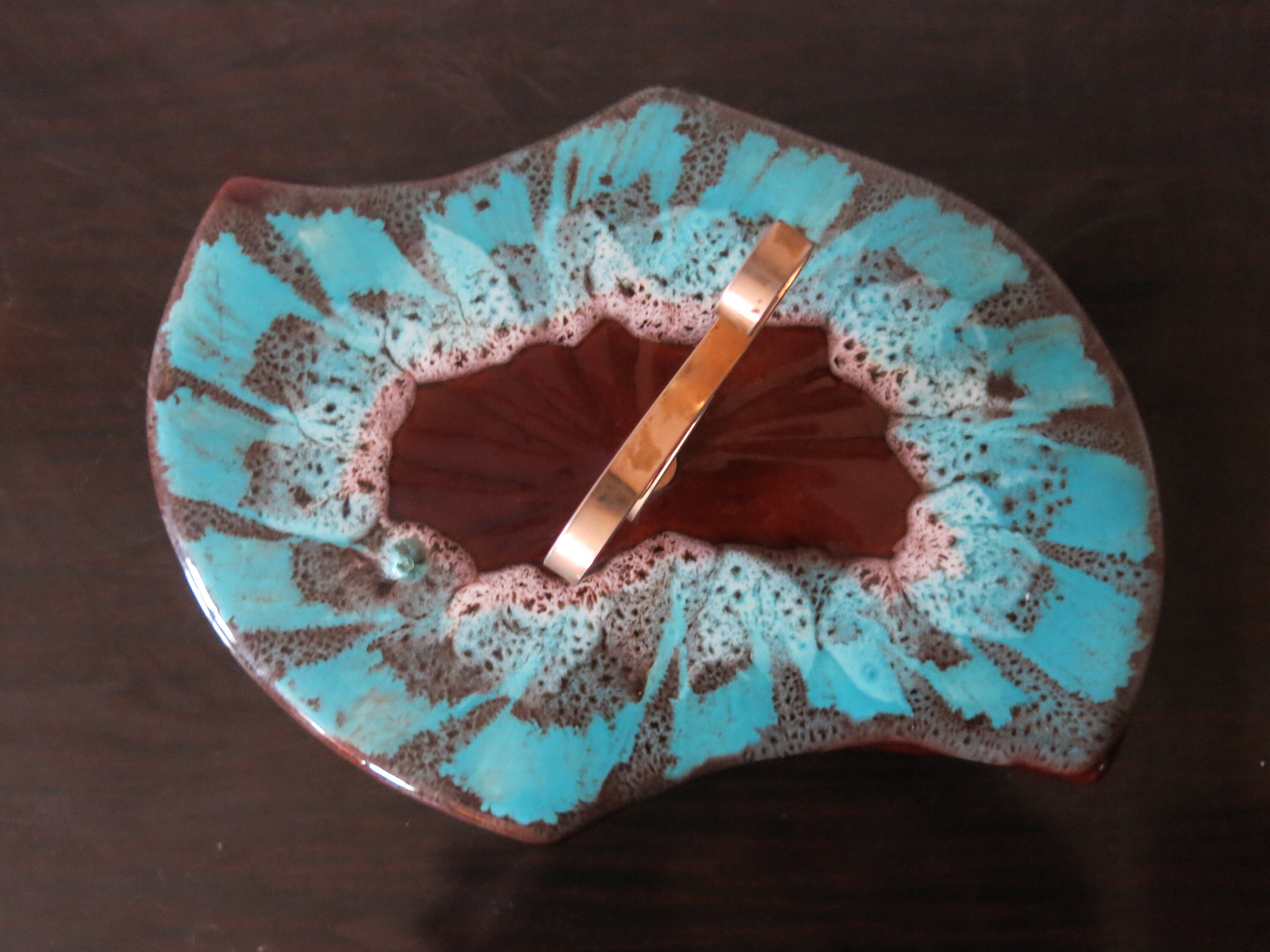 Plateau à Fromage Vallauris Marron et Turquoise Vintage