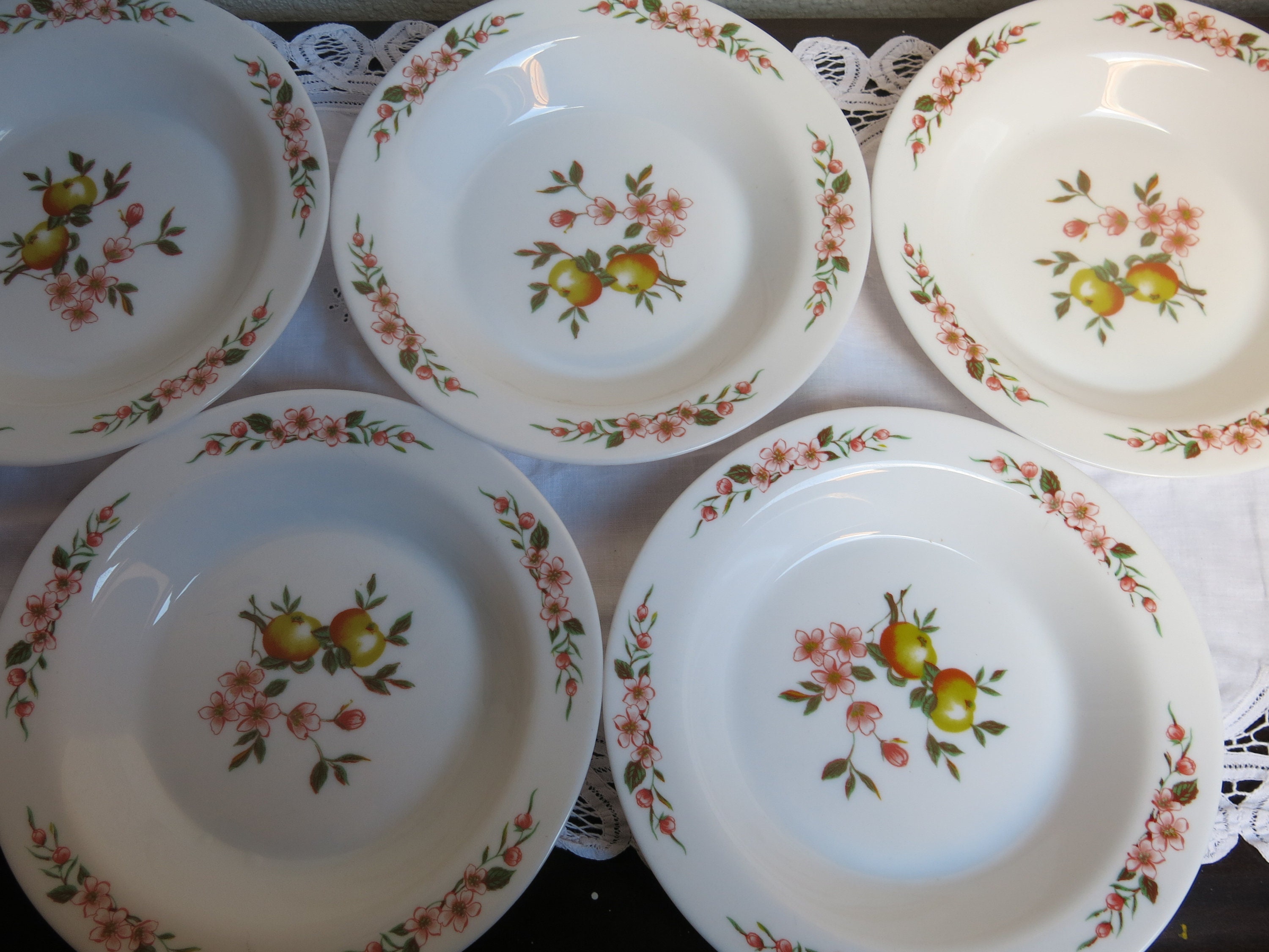 5 Assiettes Creuses Arcopal Modèle Pommes Vintage