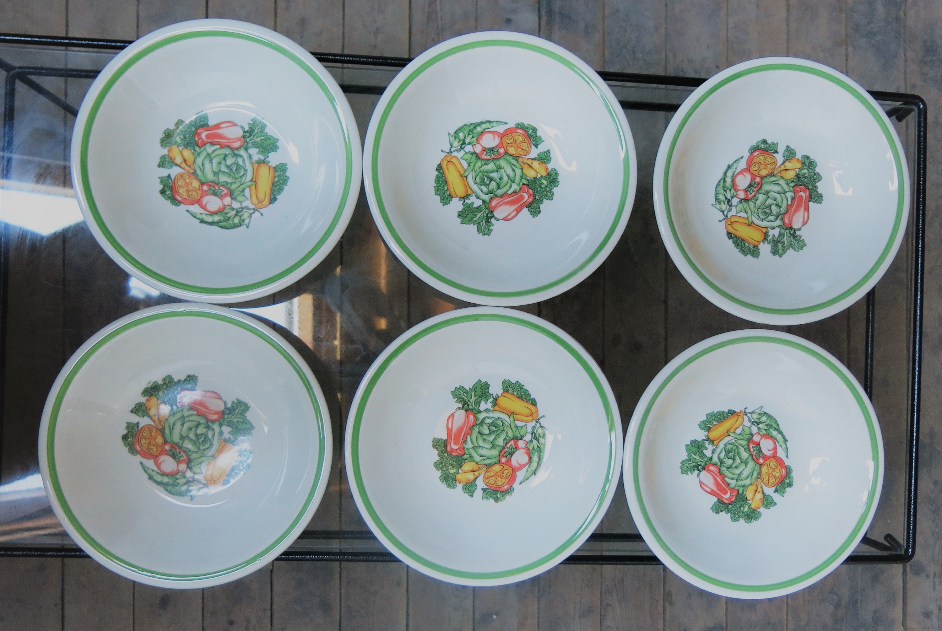 6 Assiettes Creuses Motif Crudités Vintage