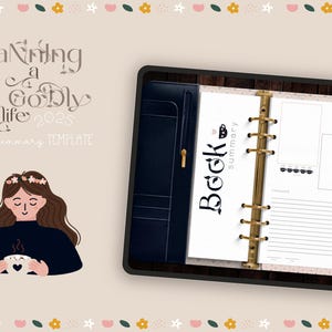 May include: A black and gold planner with the text "Book Summary" on the left page. The right page has a blank space for writing and a section for rating a book.