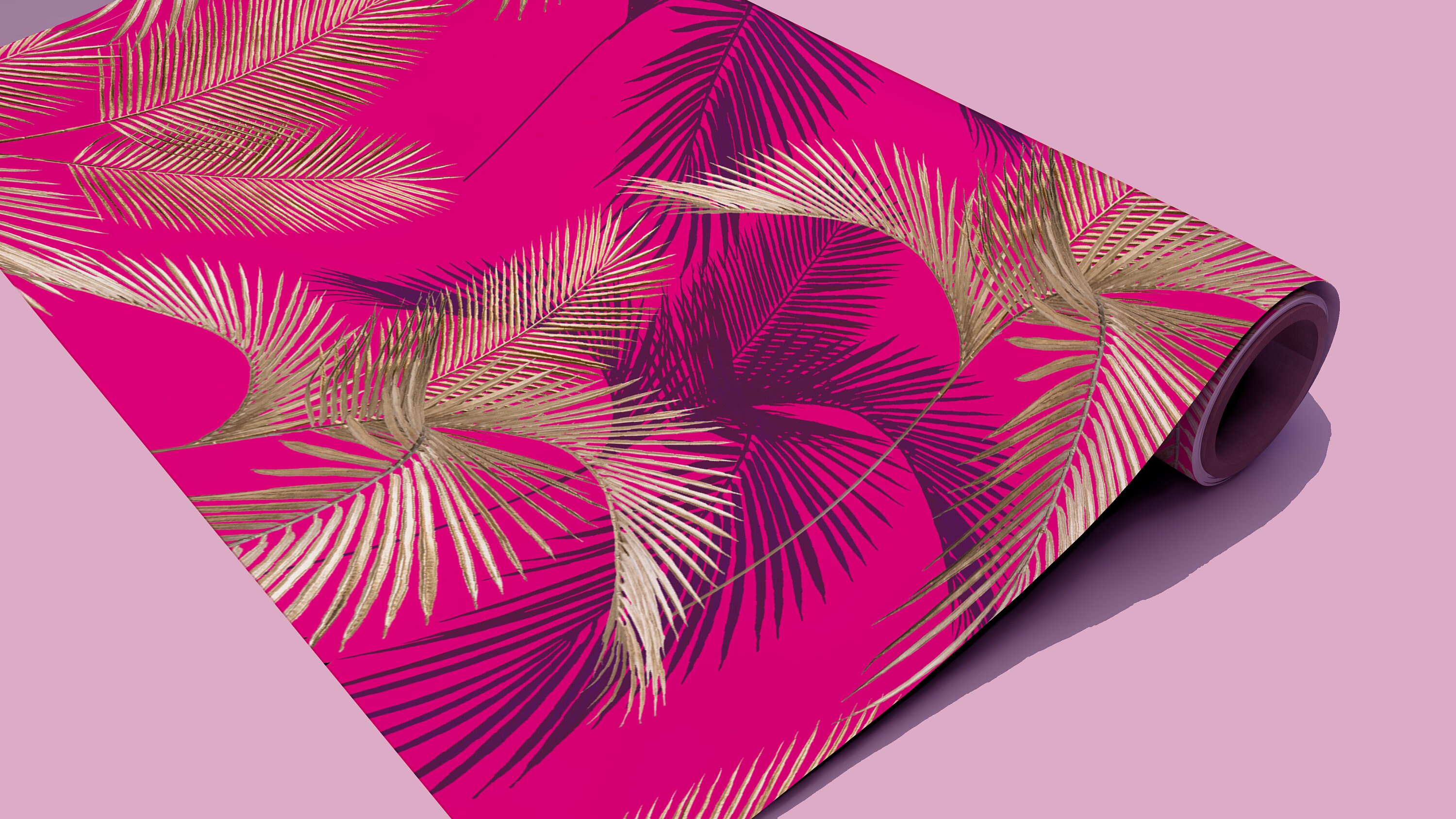 Hot Pink Palm Peel and Stick Wallpaper Gold Tropical Self Etsy UK