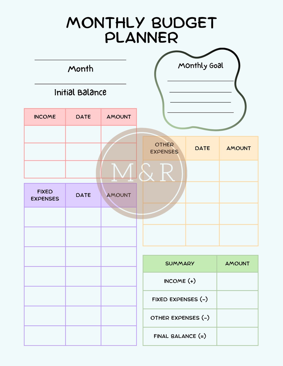 Monthly Budget Planner Printable Planner Multicolored Printable Planner Monthly Budget Planner Printable Planner Multicolored Printable Planner