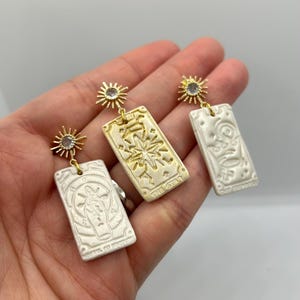 Handmade Tarot Card Earrings with Sunburst Studs – The Star, The Wheel of Fortune, and The Empress, Mystic, Spiritual, Christmas, Birthday