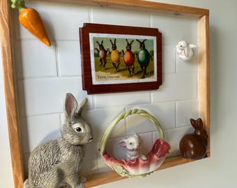 Vintage Easter Ceramic Wall Art: Retro Bunny Decor